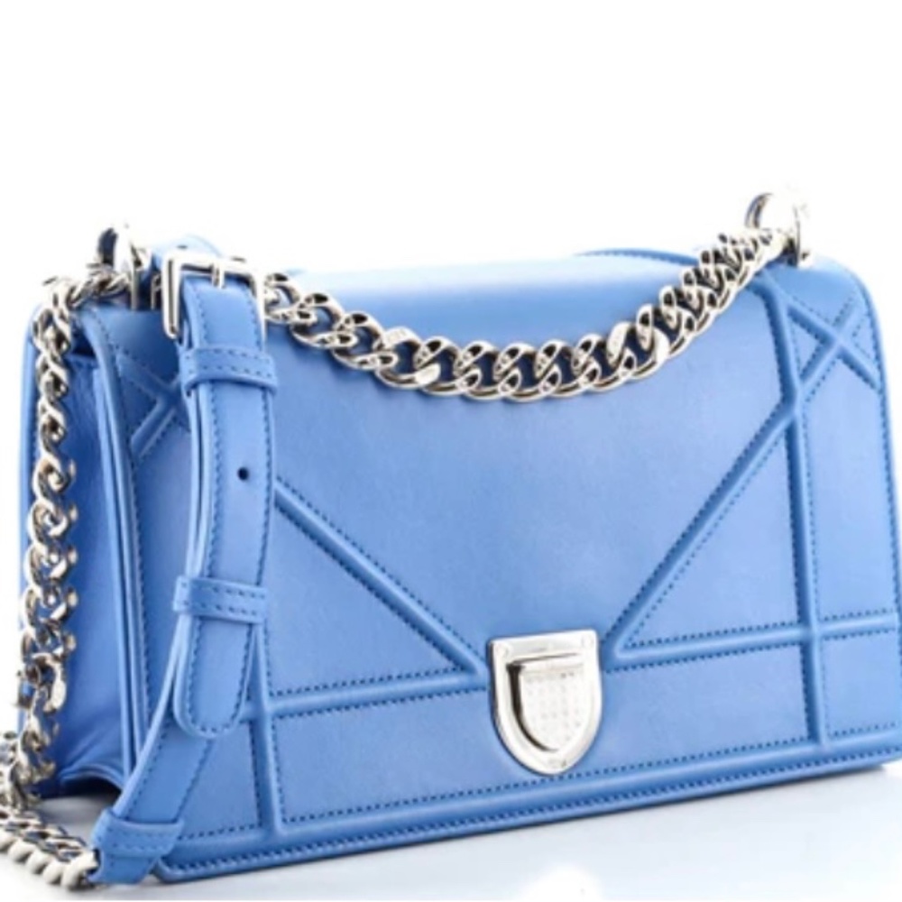 Christian Dior Blue Grained Leather Diorama Medium Flap Bag